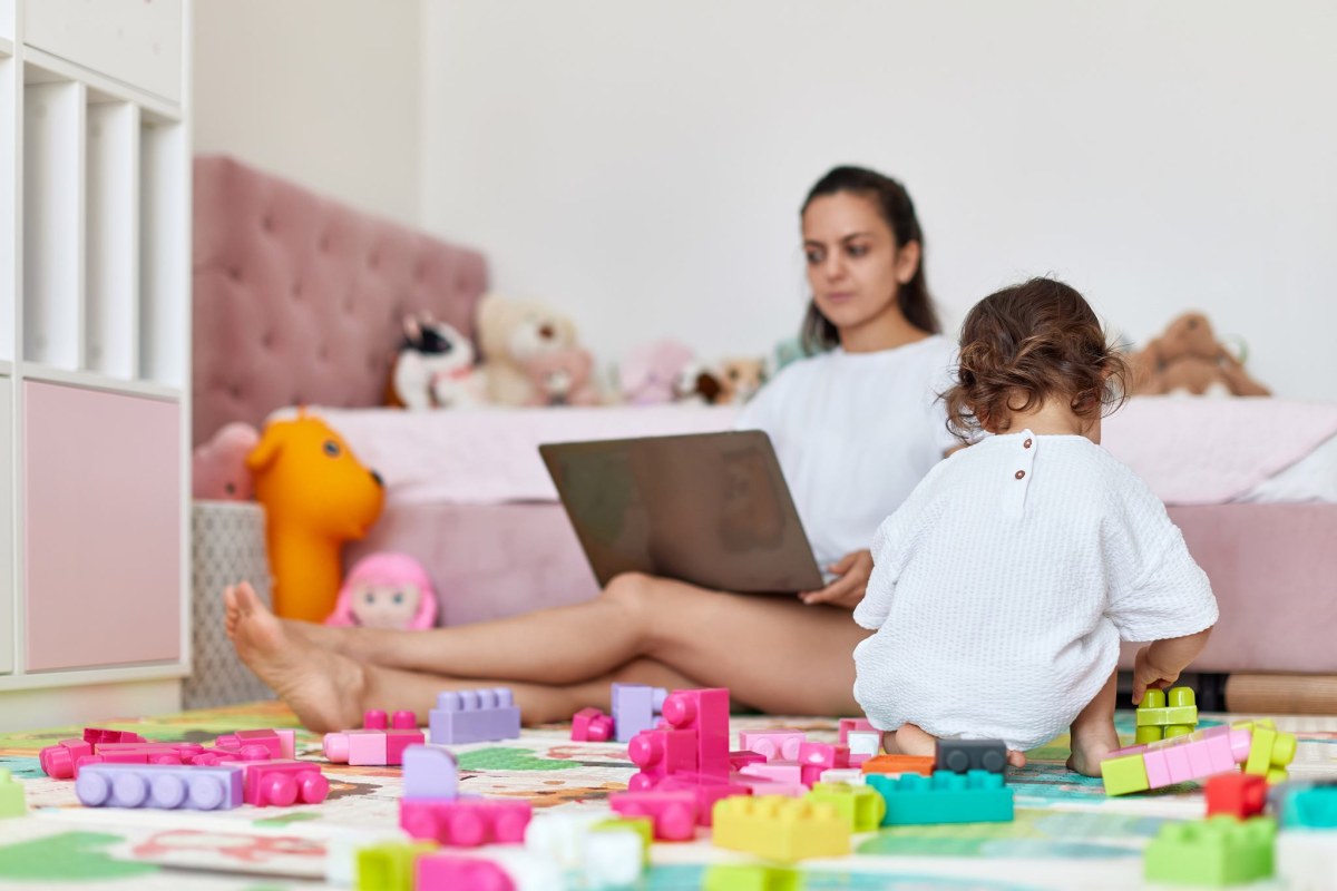 parent working from home with child