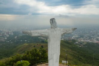 destroyed Christ statue