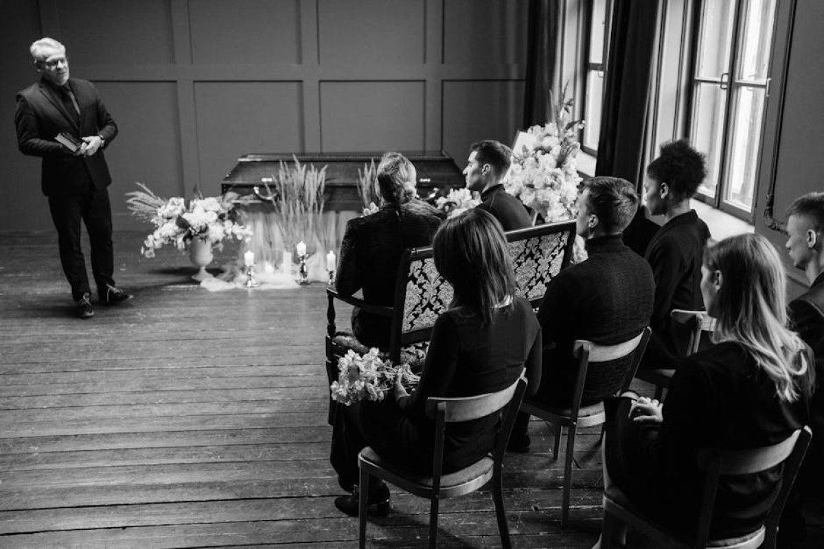 funeral white flowers church