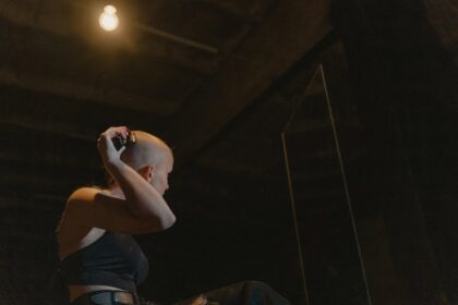 shaved head TV studio