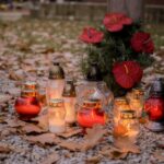 burning grave flowers