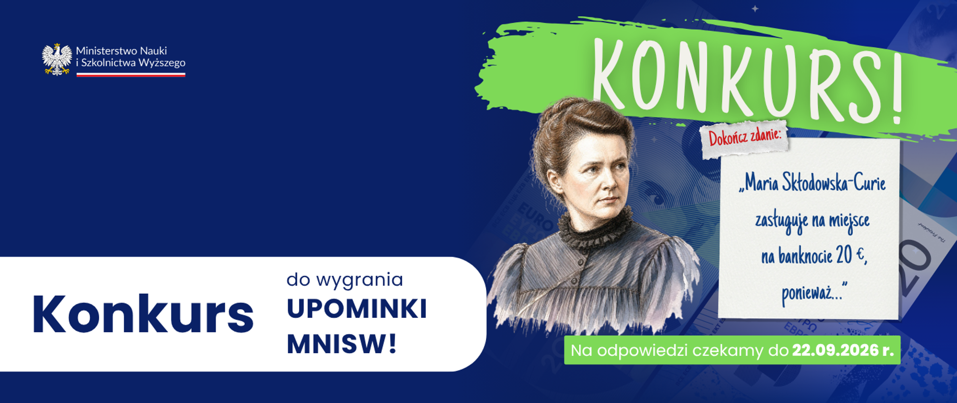 Konkurs MNiSW: Maria Skłodowska-Curie na banknocie 20 euro